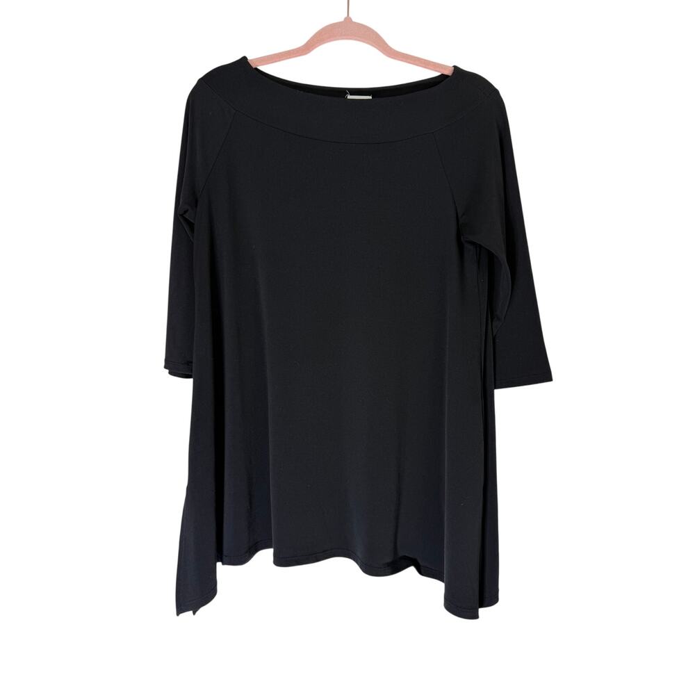 Chicos Black Raglan 3/4" Sleeve Boat Neck Pullover Stretchy Tunic Blouse Size 0